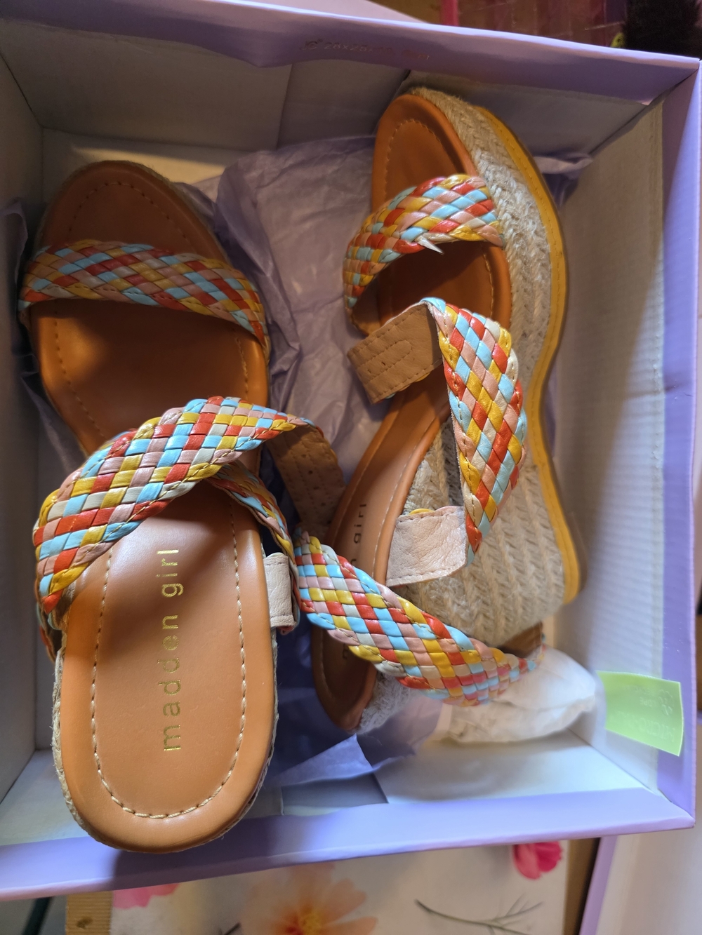 Madden Girl Orange Multicolor Braided Espadrille Wedges